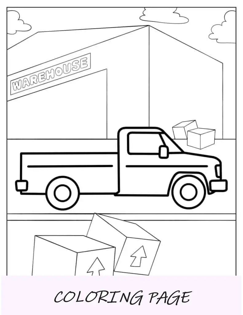 Página para colorear de camiones fácil para niños