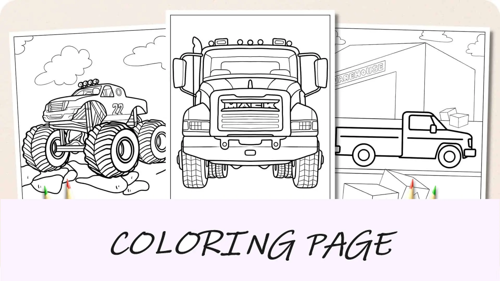 Página para colorear de camiones Imagen destacada