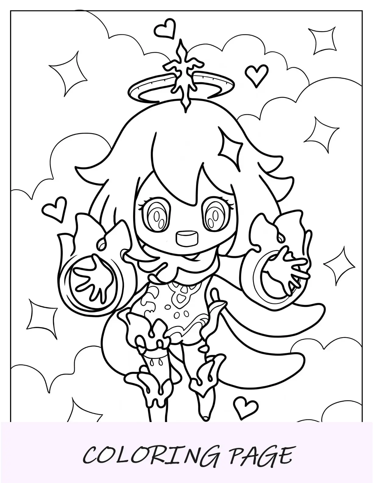 Página para colorear de Chibi de niña con pelo largo y lazo