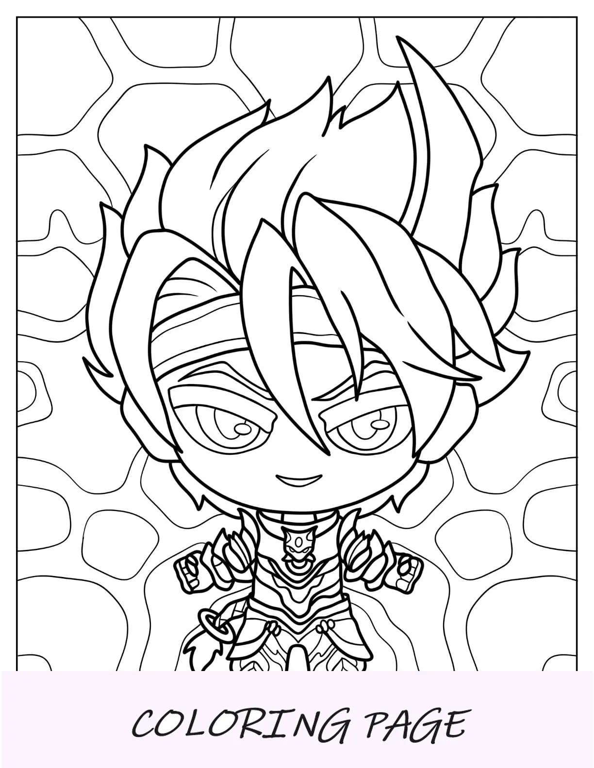Página para colorear de Chibi de niña con astas en el bosque