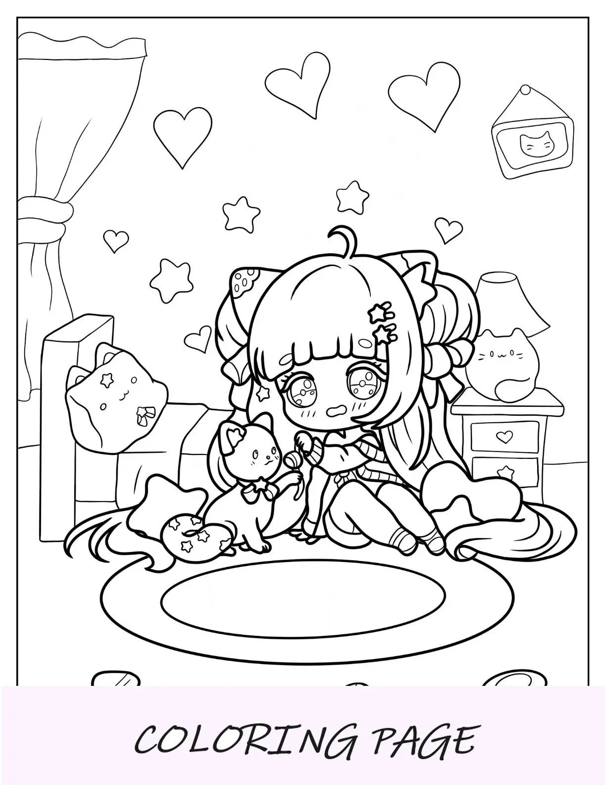 Página para colorear de Chibi de conejita agitando la mano