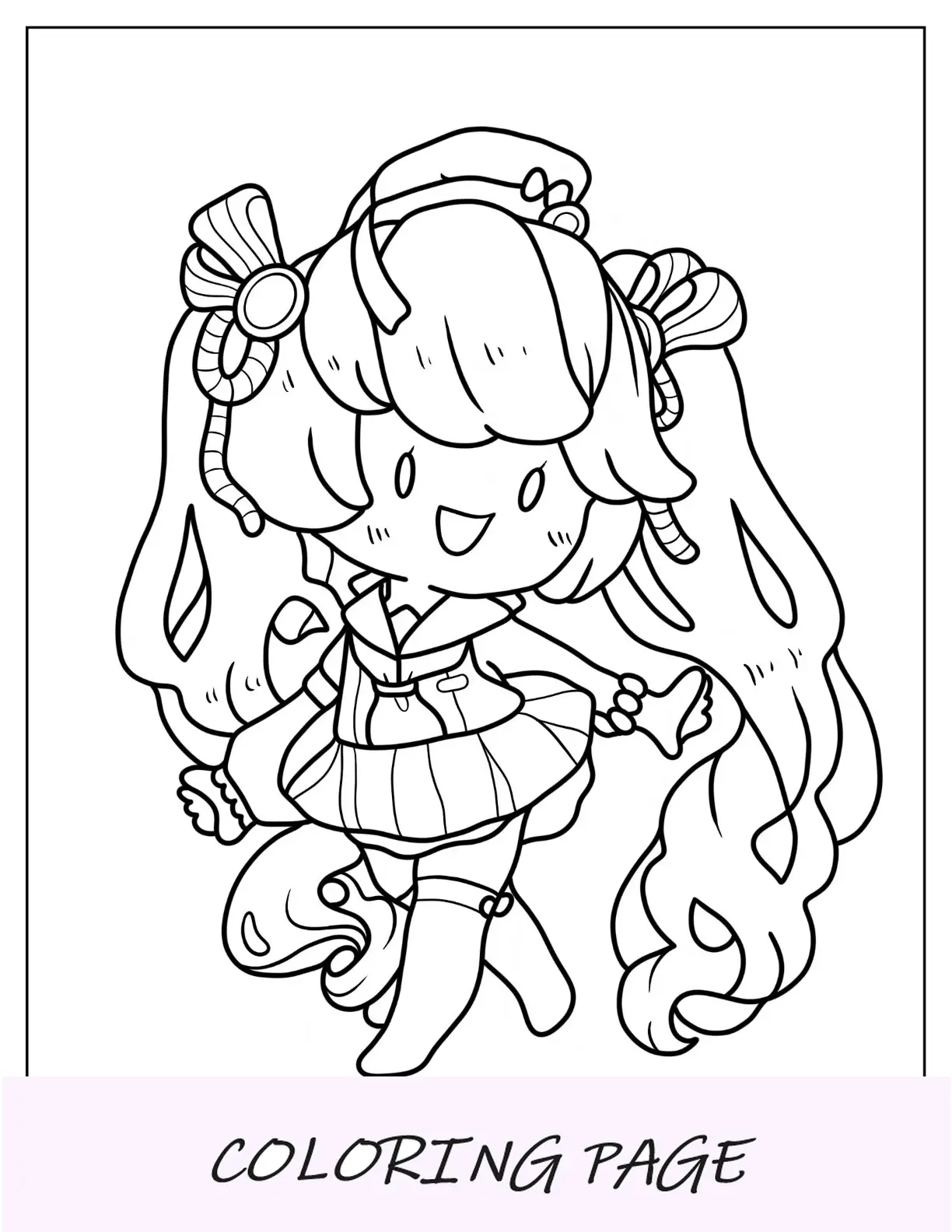 Página para colorear de Chibi simple del contorno de una niña con un lazo