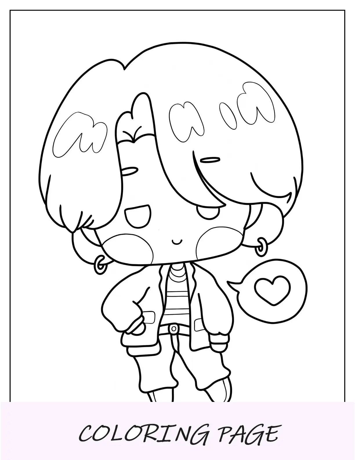 Página para colorear de Chibi de chica unicornio kawaii con pelo largo y rizado