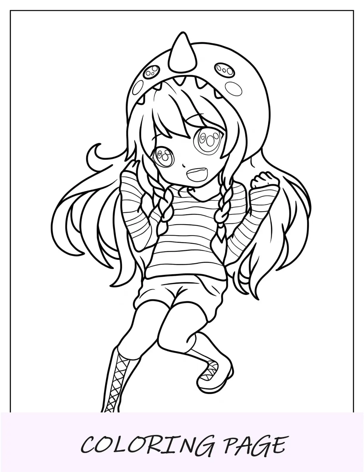 Página detallada para colorear de Chibi de una niña jugando un videojuego en el dormitorio