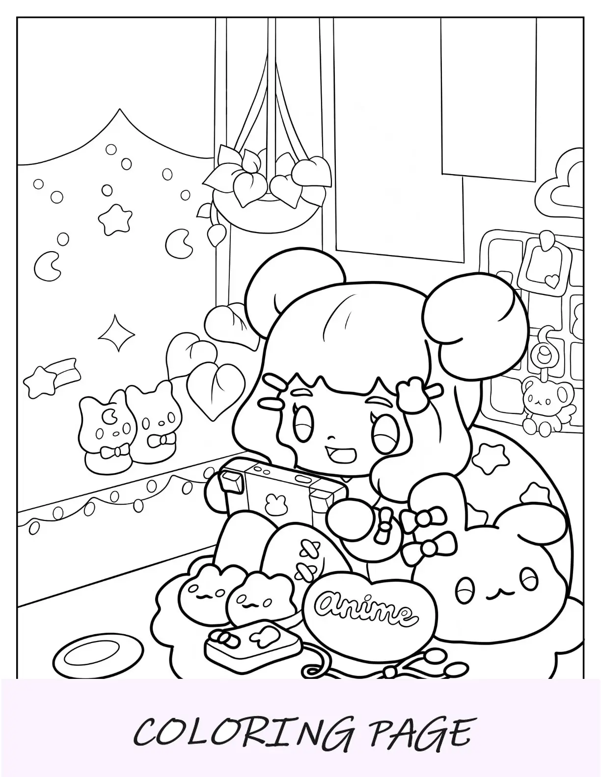 Linda página para colorear de Chibi de niña sosteniendo una carta de amor
