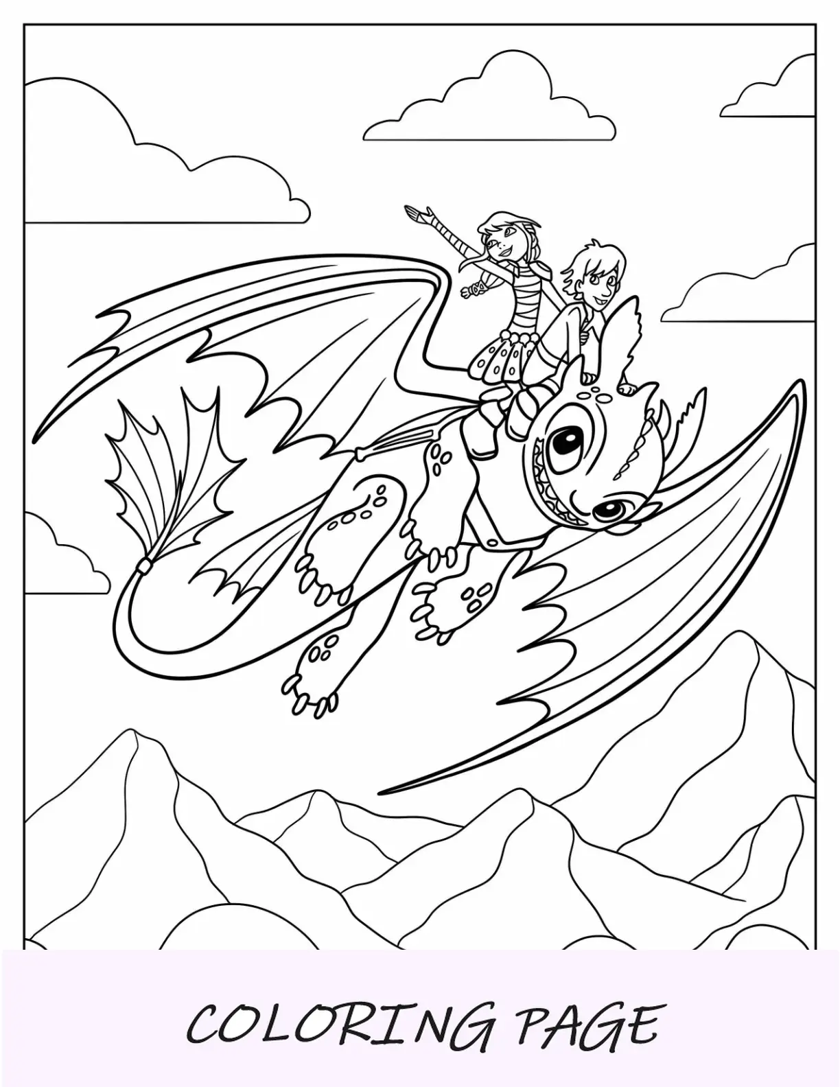 Come addestrare il tuo drago Pagina da colorare di Hiccup e Astrid che cavalcano sdentati