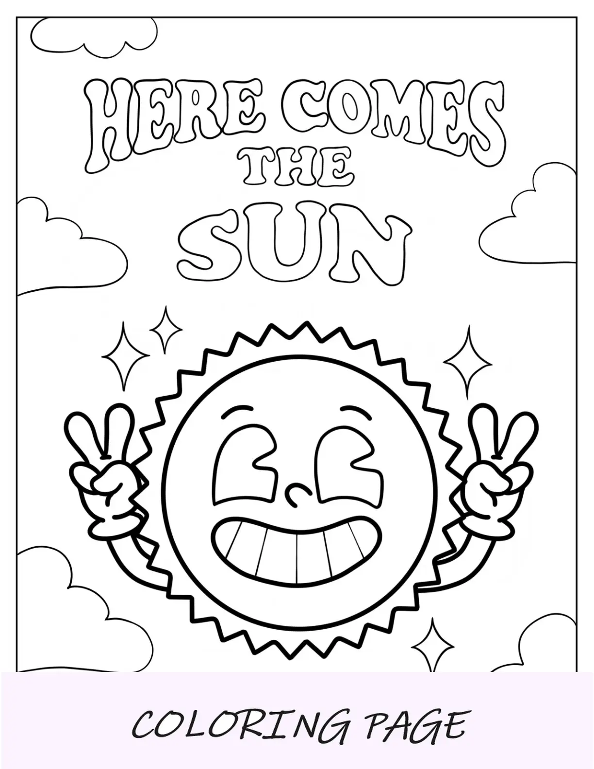 Página para colorear de verano del sol kawaii haciendo el signo de la paz