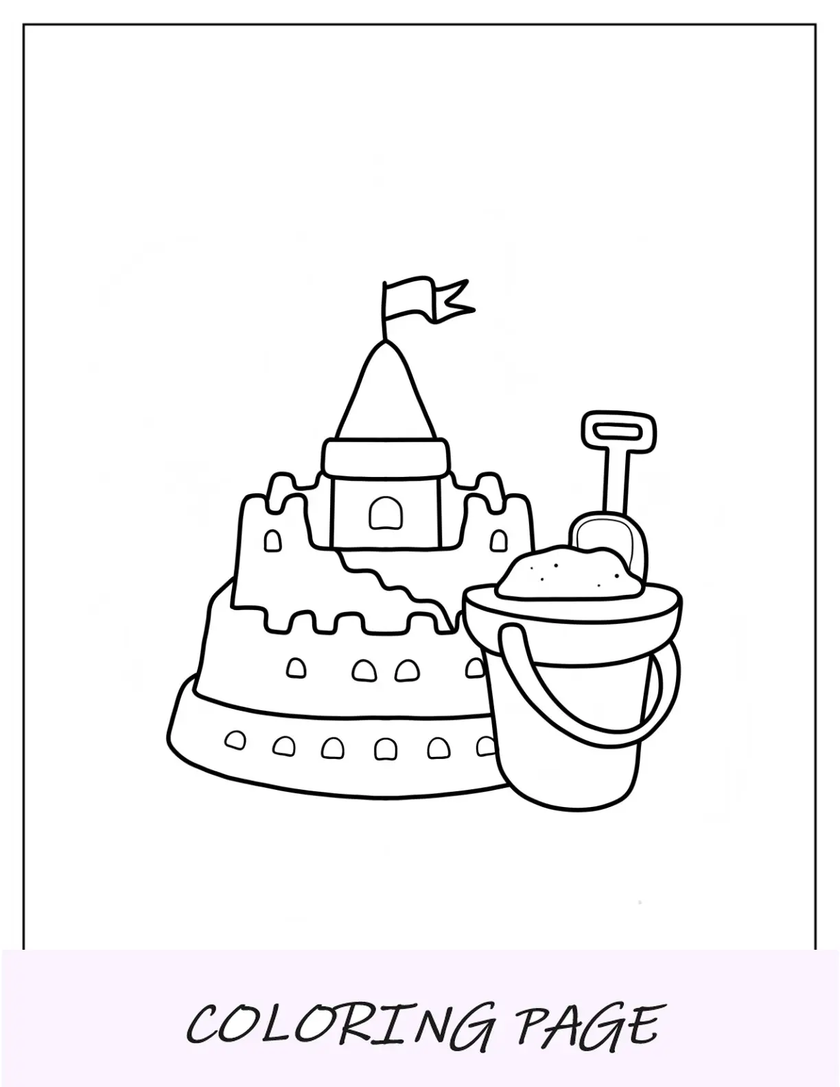 Página para colorear de verano del esquema fácil de un castillo de arena para niños