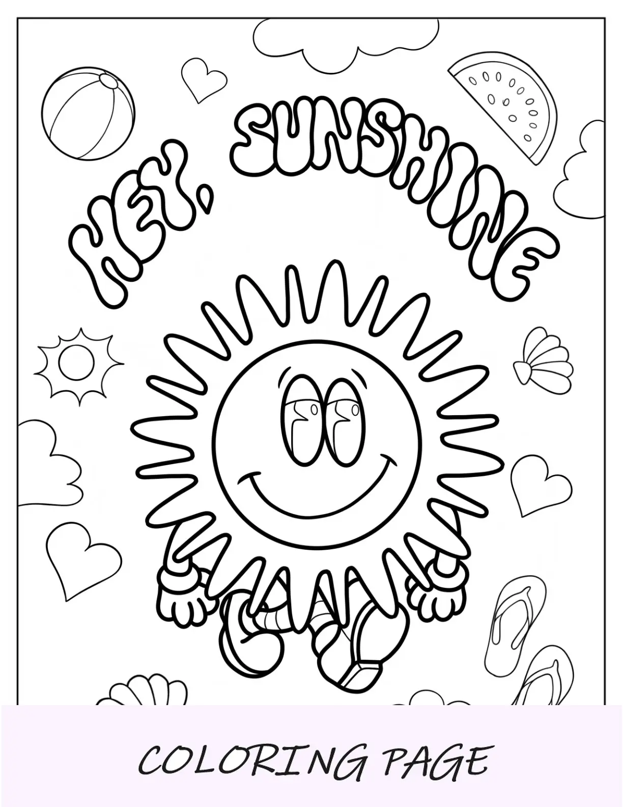 Página para colorear de verano de Hey Sunshine para niños en edad preescolar