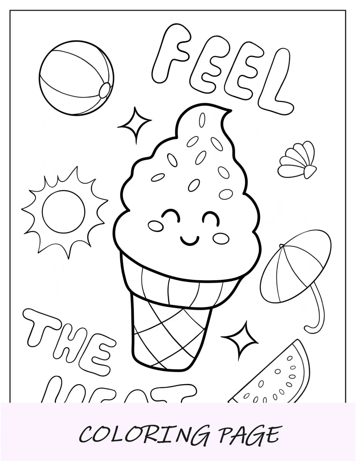 Página para colorear de verano de helado Easy Feel The Heat para niños en edad preescolar