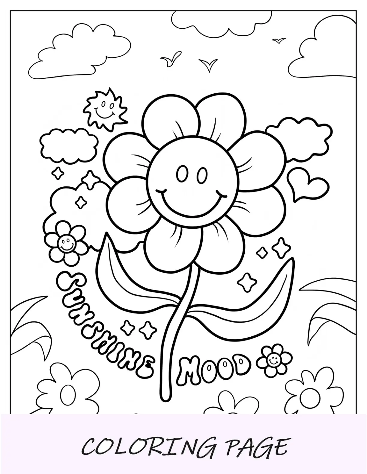 Página para colorear de verano de girasol para niños en edad preescolar
