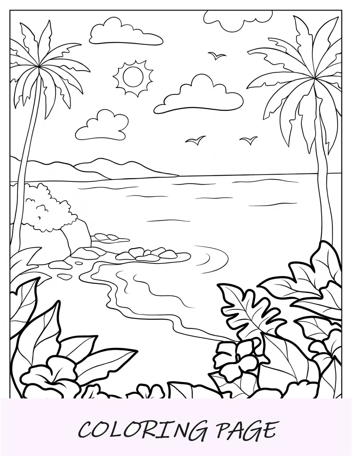 Página para colorear de verano de Easy Beach en verano