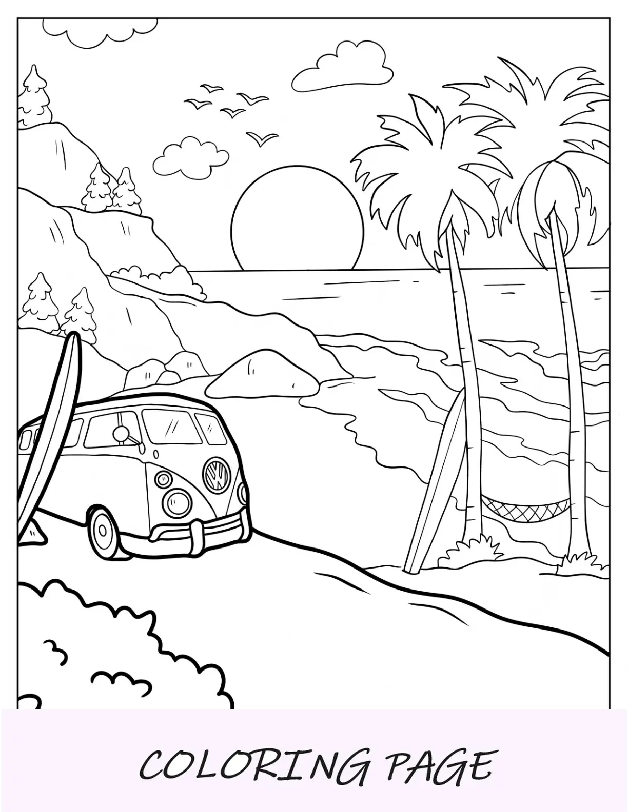 Volkswagen Van En La Carretera En Verano Para Colorear