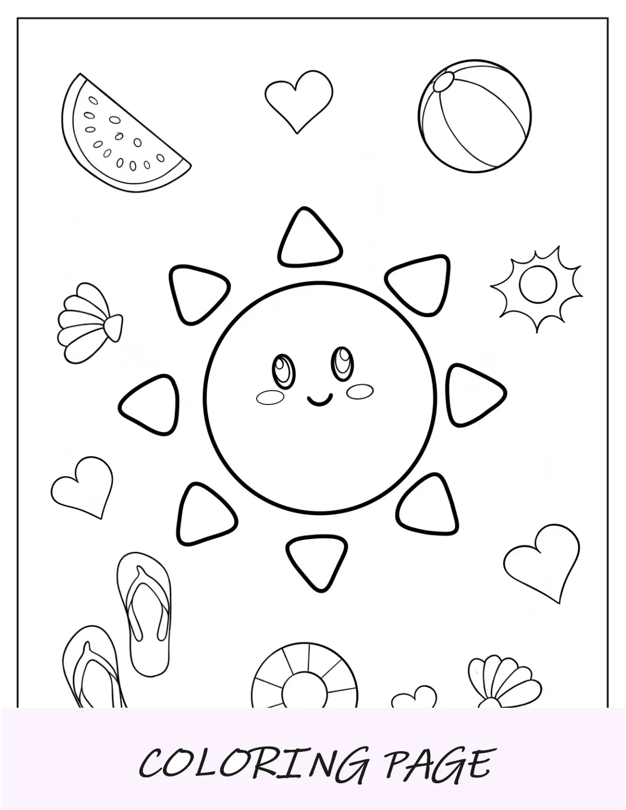 Página para colorear de verano de Kawaii Summer Sun