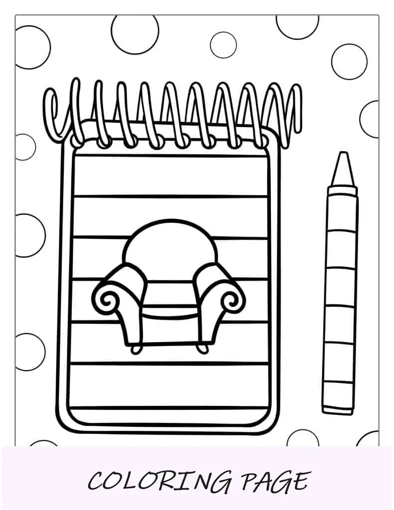 Caderno de pistas Blue_s com giz de cera e página para colorir com impressão de pata