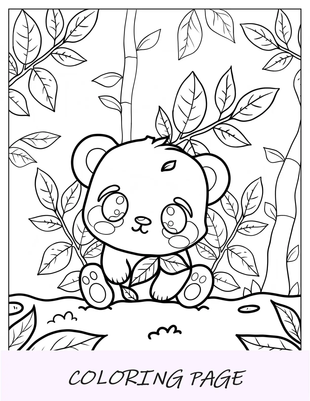 Página para colorir de animais fofos do pequeno panda cercado por bambu