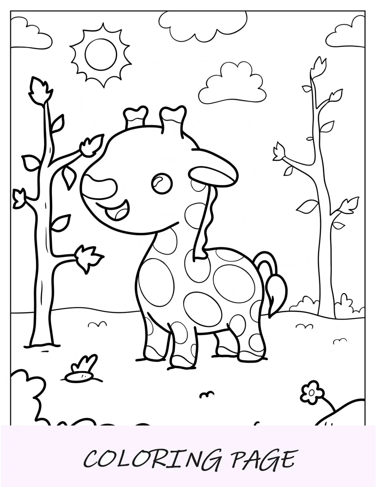 Página para colorir de animais fofos de girafa bebê para crianças em idade pré-escolar