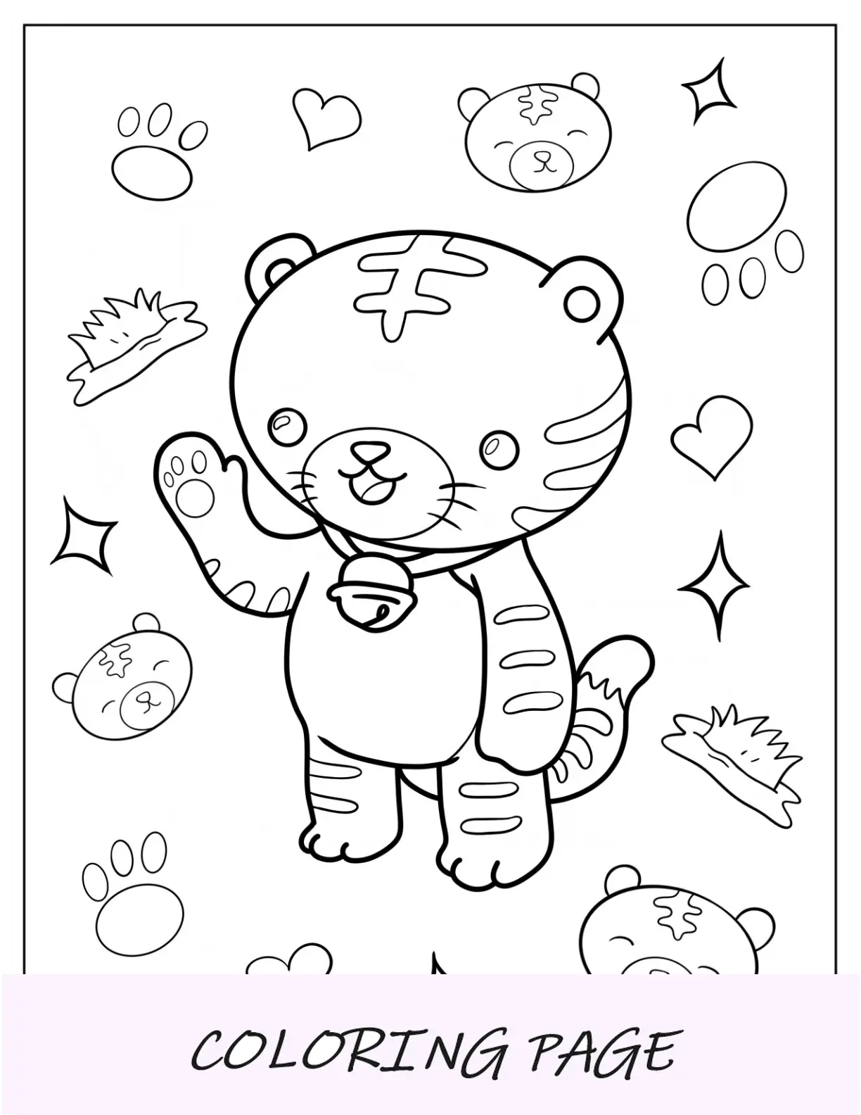 Página para colorir de animais fofos de gato usando coleira de sino