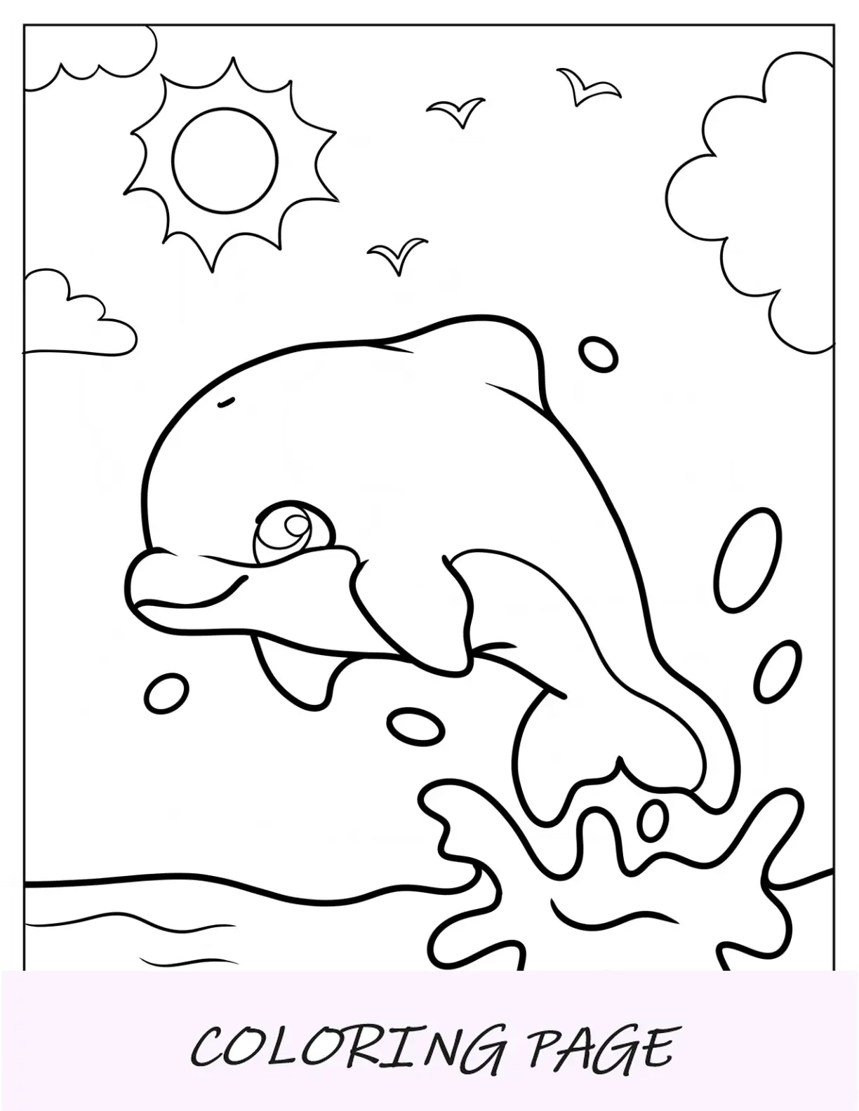 Página para colorir de animais fofos de golfinho pulando do mar