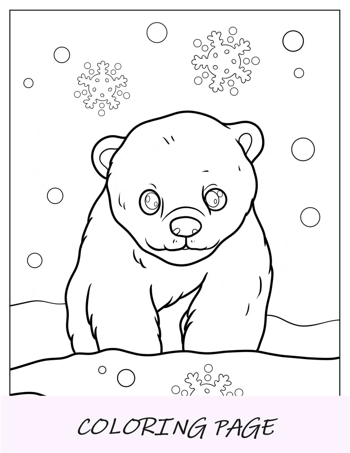 Página para colorir de animais fofos de um urso polar simples andando na neve