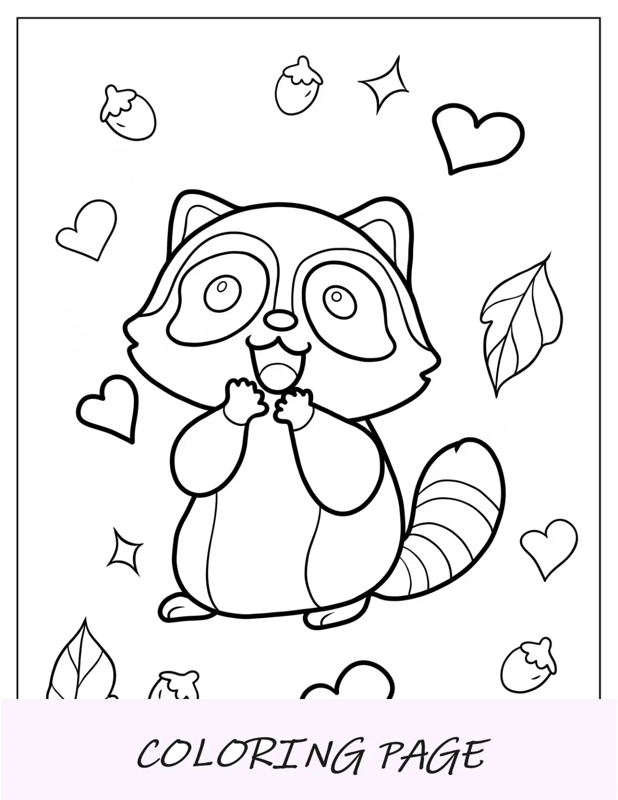 Página para colorir de animais fofos com contorno fácil e feliz de guaxinim