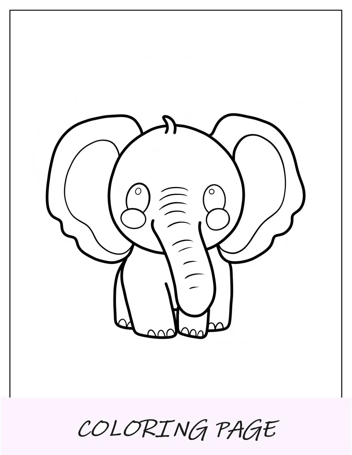 Página para colorir de animais fofos com contorno de elefante corado para crianças