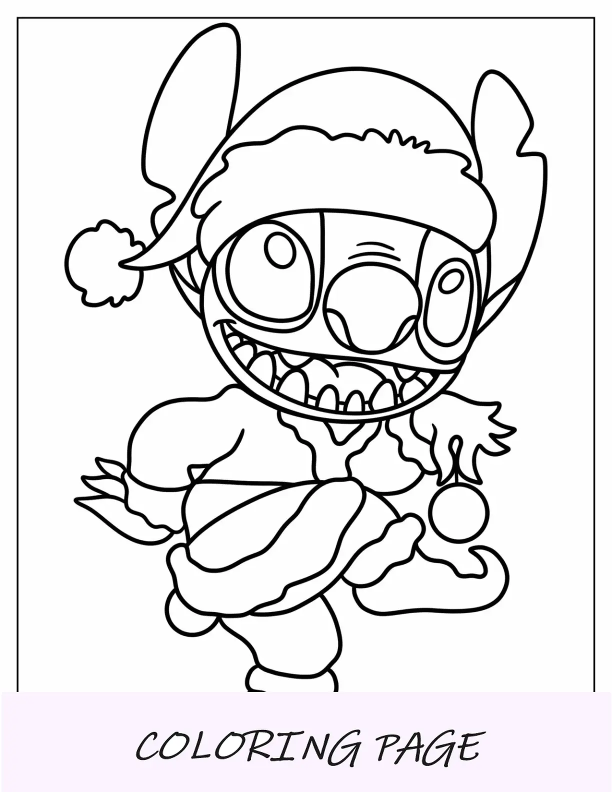 Página para colorir de Natal da Disney com ponto sorridente no chapéu de Papai Noel para crianças em idade pré-escolar