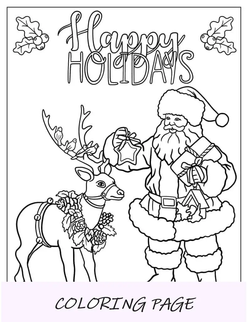 Rena com tema de Natal para colorir para adultos