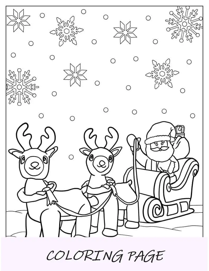 Papai Noel e suas renas fáceis de colorir para crianças em idade pré-escolar