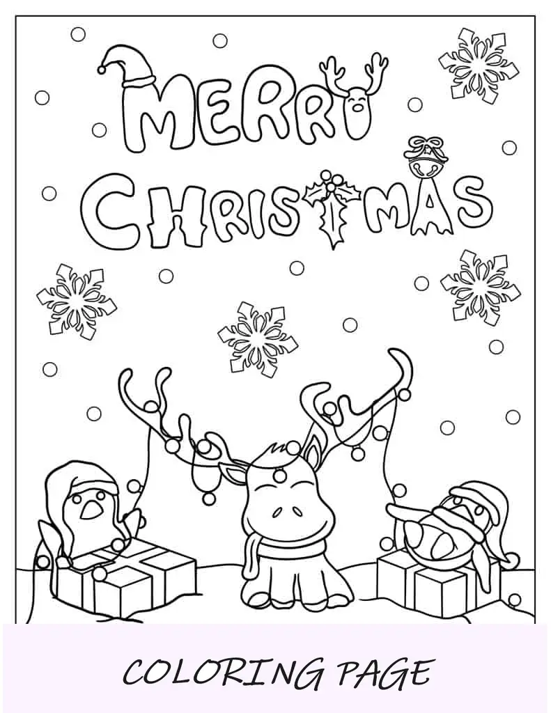 Rena em guirlanda de Natal para colorir