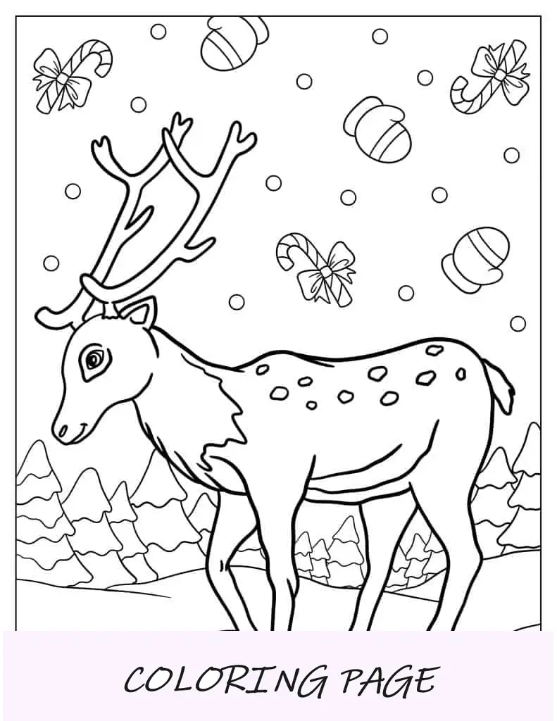 Adorável rena com tema Kawaii para colorir