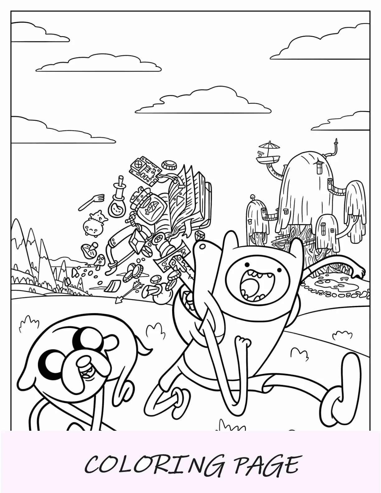 Página para colorear de Hora de Aventuras de Finn y Jake en el acantilado