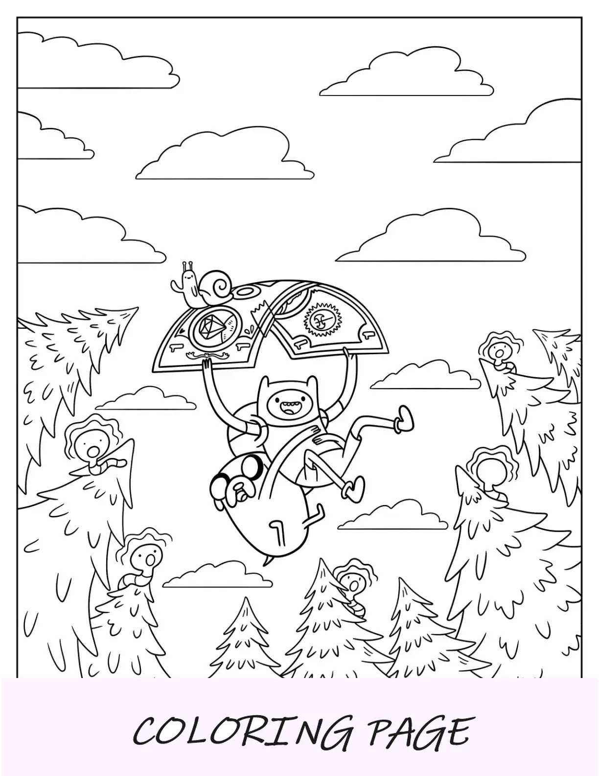 Página para colorear de Hora de aventuras del perro Finn simple para niños en edad preescolar