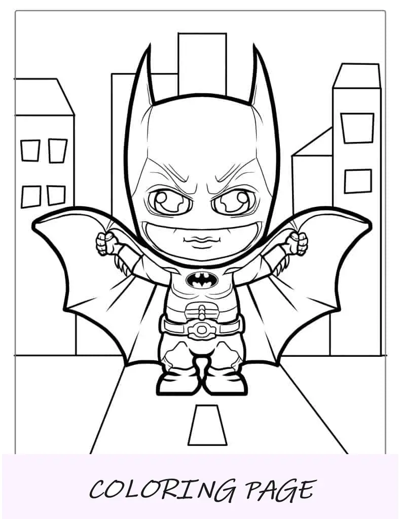 Lindo bebé Batman con capa para colorear para niños