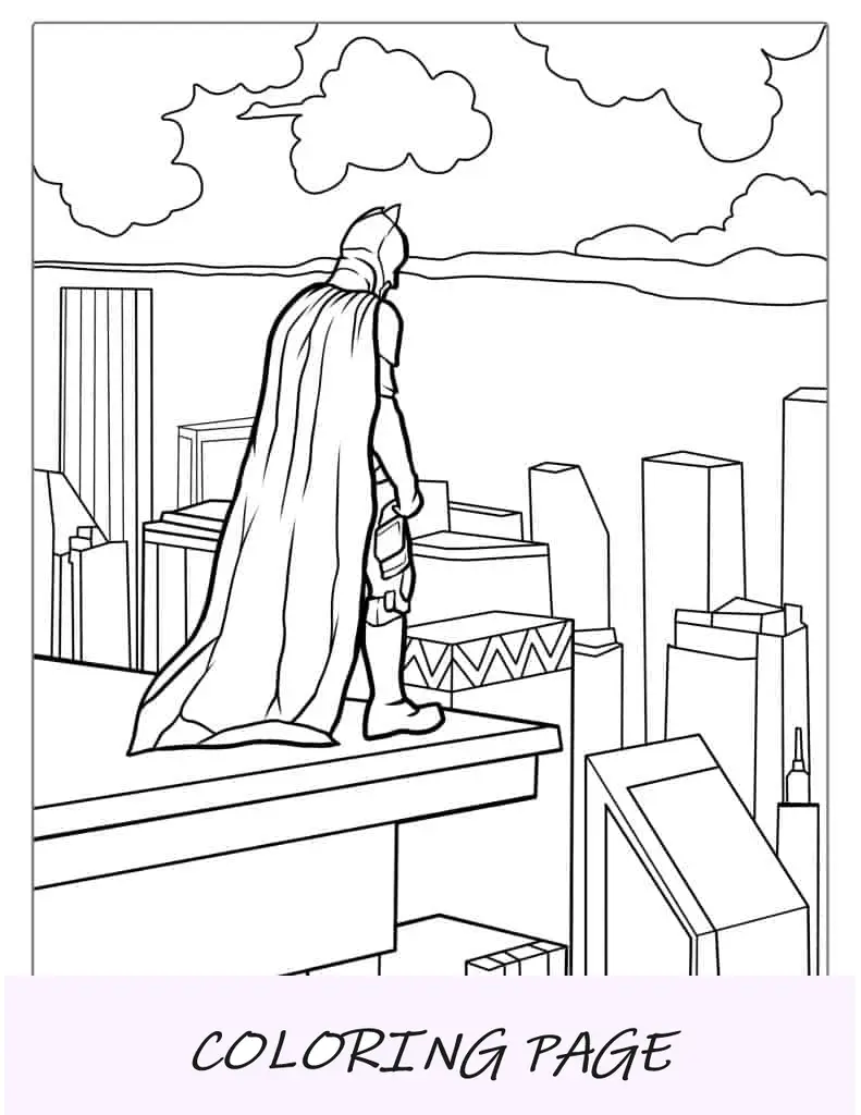Batman El Caballero Oscuro Mirando A Gotham Para Colorear