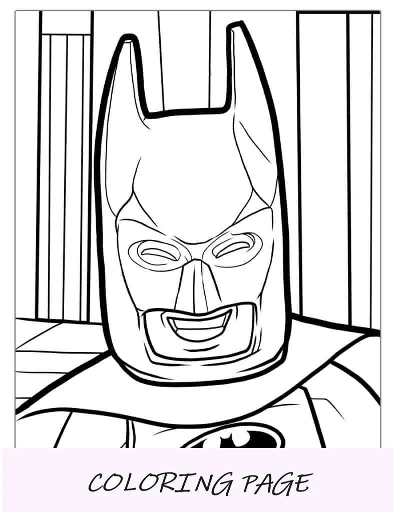 Primer plano de la máscara de Lego Batman para colorear