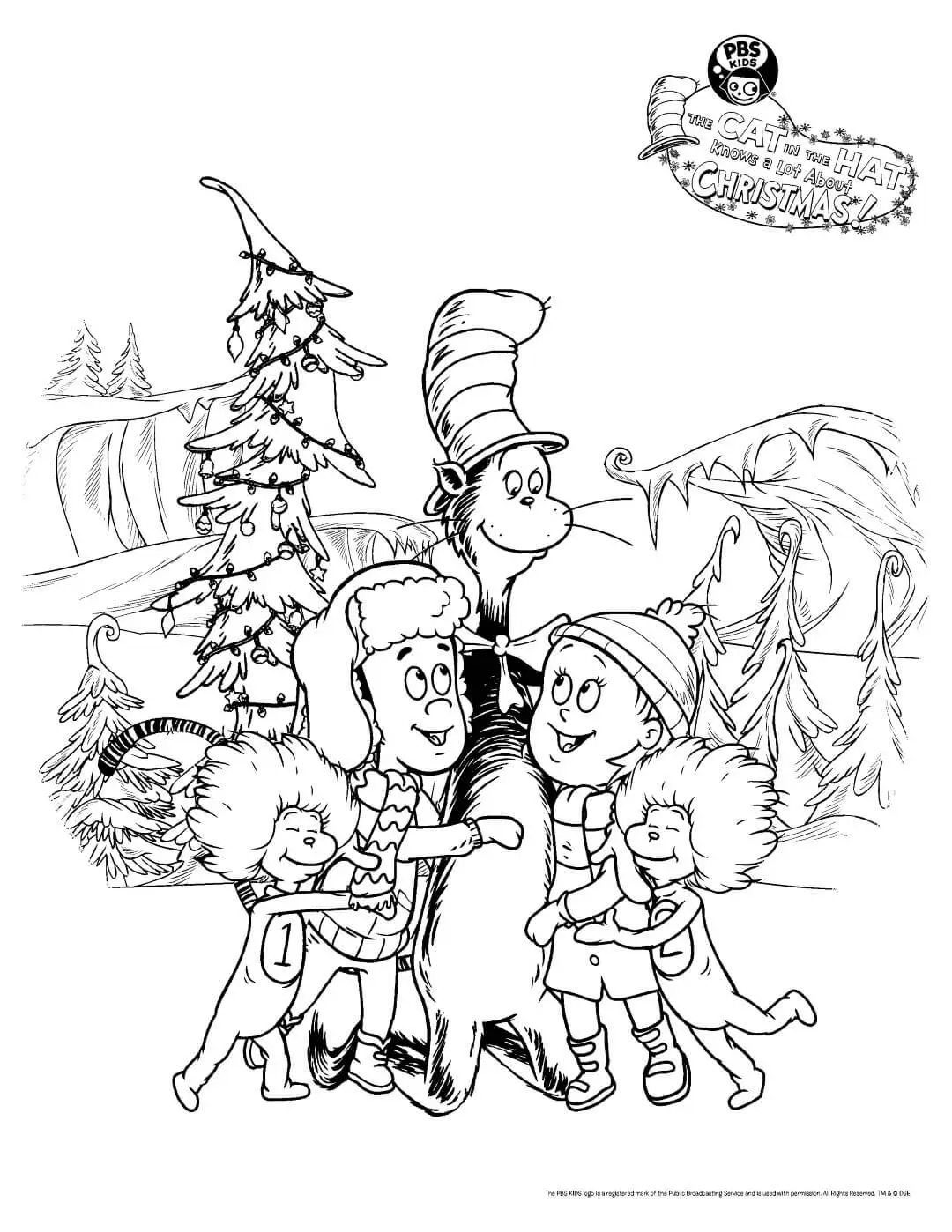 Cat In The Hat Christmas Coloring Pages