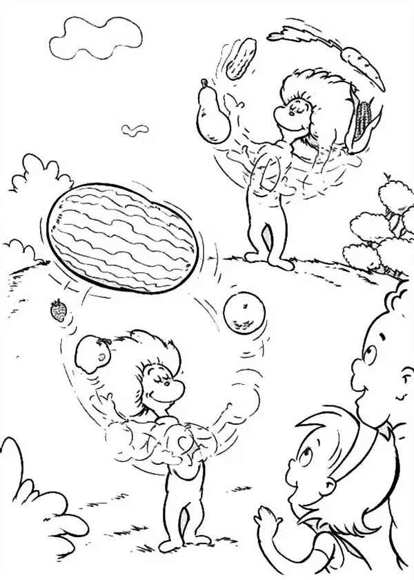 Thing1 And Thing2 Juggling Cat In The Hat Coloring Pages