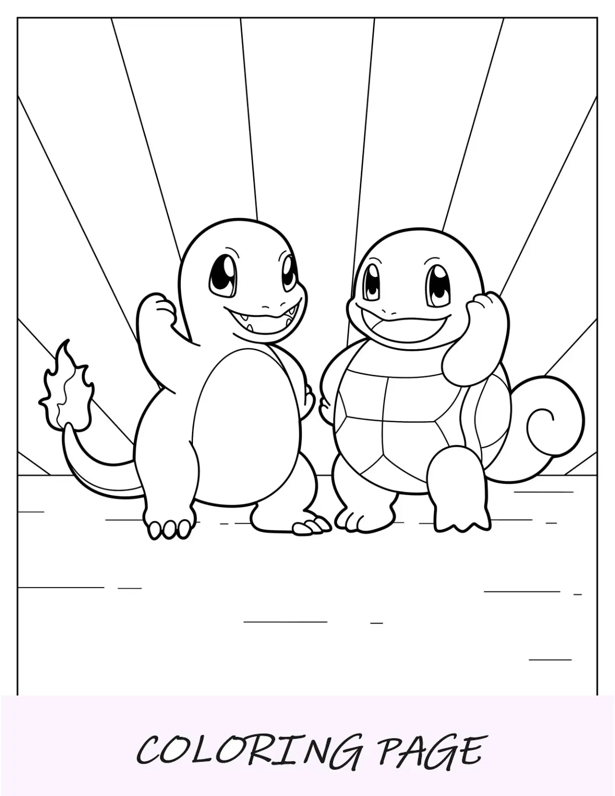 Charmander da colorare con la prima pompa di Squirtle