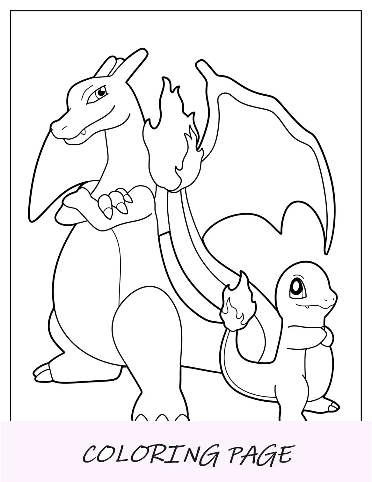 Pagina da colorare di Charizard e Charmander