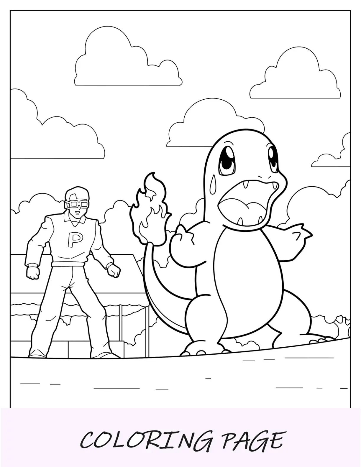 Pagina da colorare di Charmander preoccupato in una battaglia