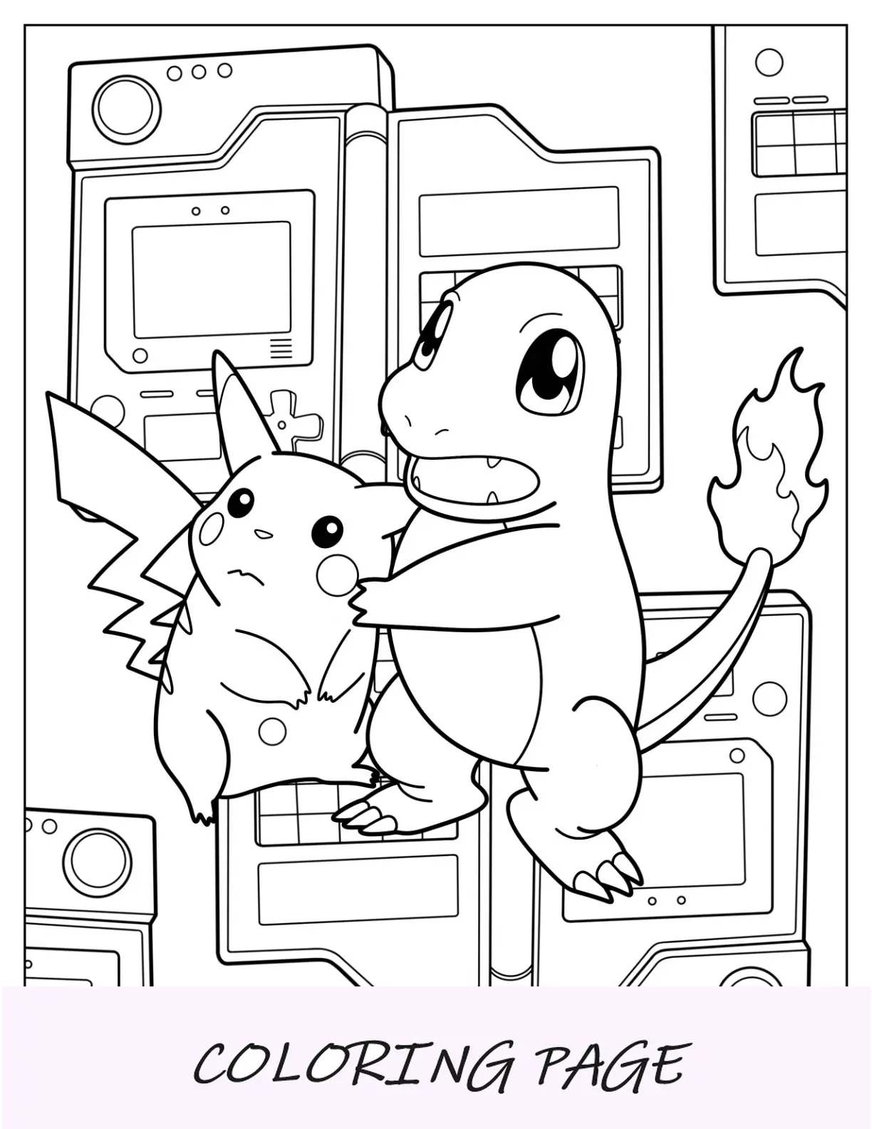 Pikachu protetto da Charmander da colorare