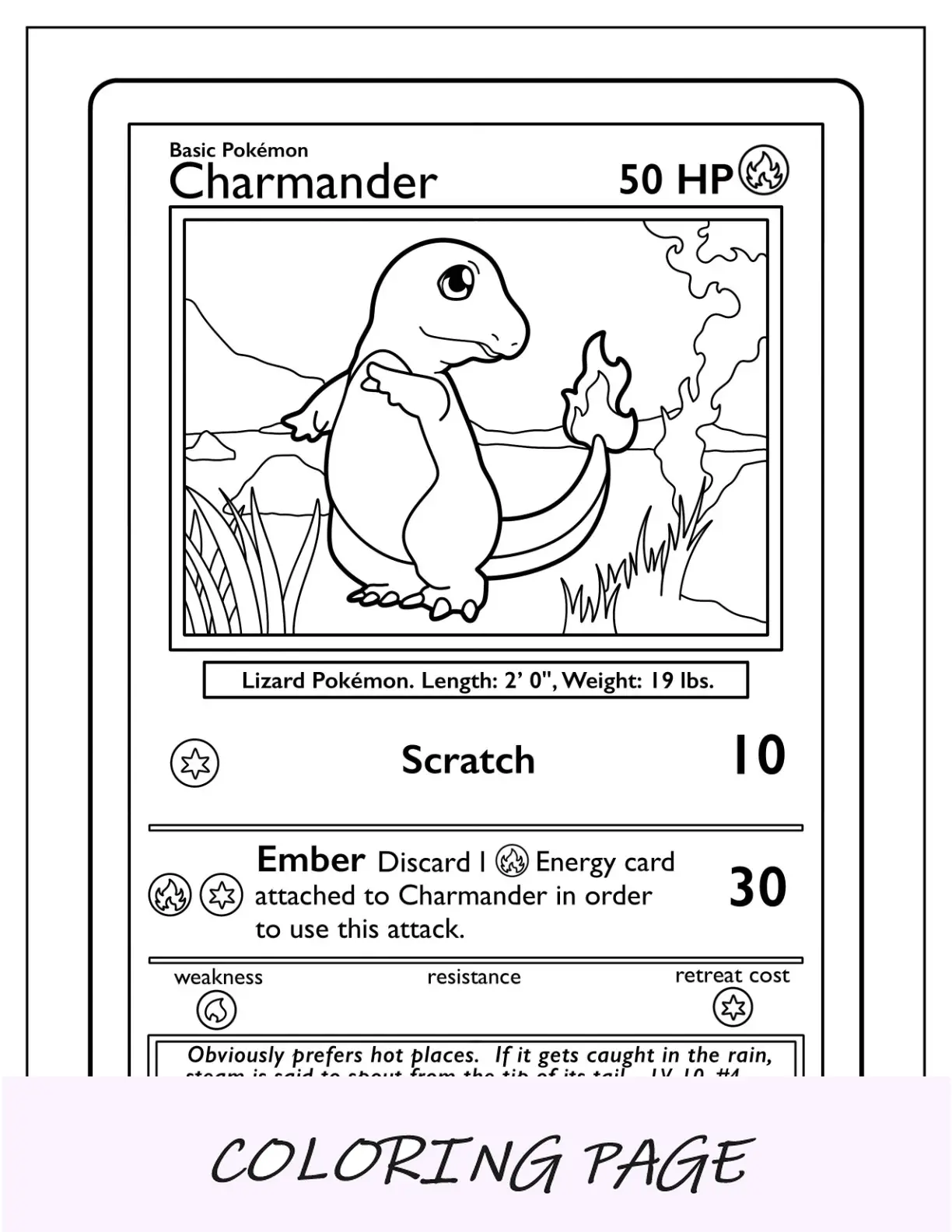 Pagina da colorare di Pokemon Card Charmander