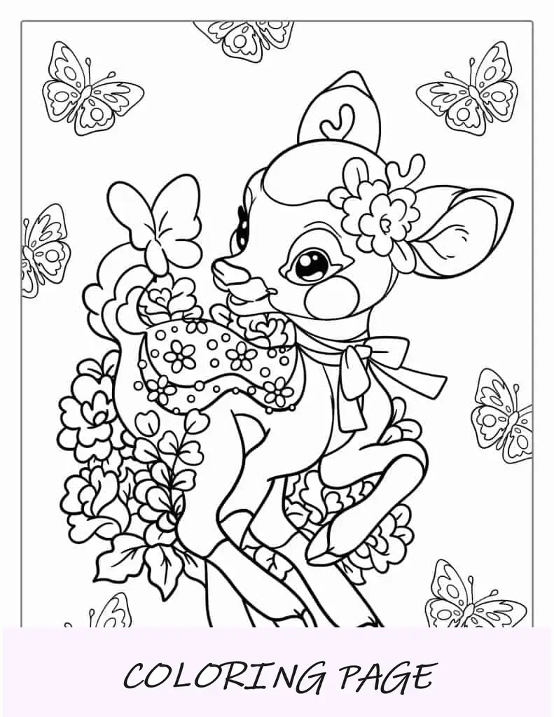 Pagina da colorare di cervi a tema Kawaii