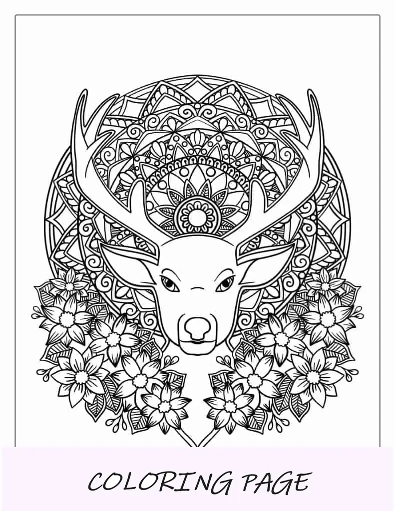 Foglio da colorare di un mandala di cervo