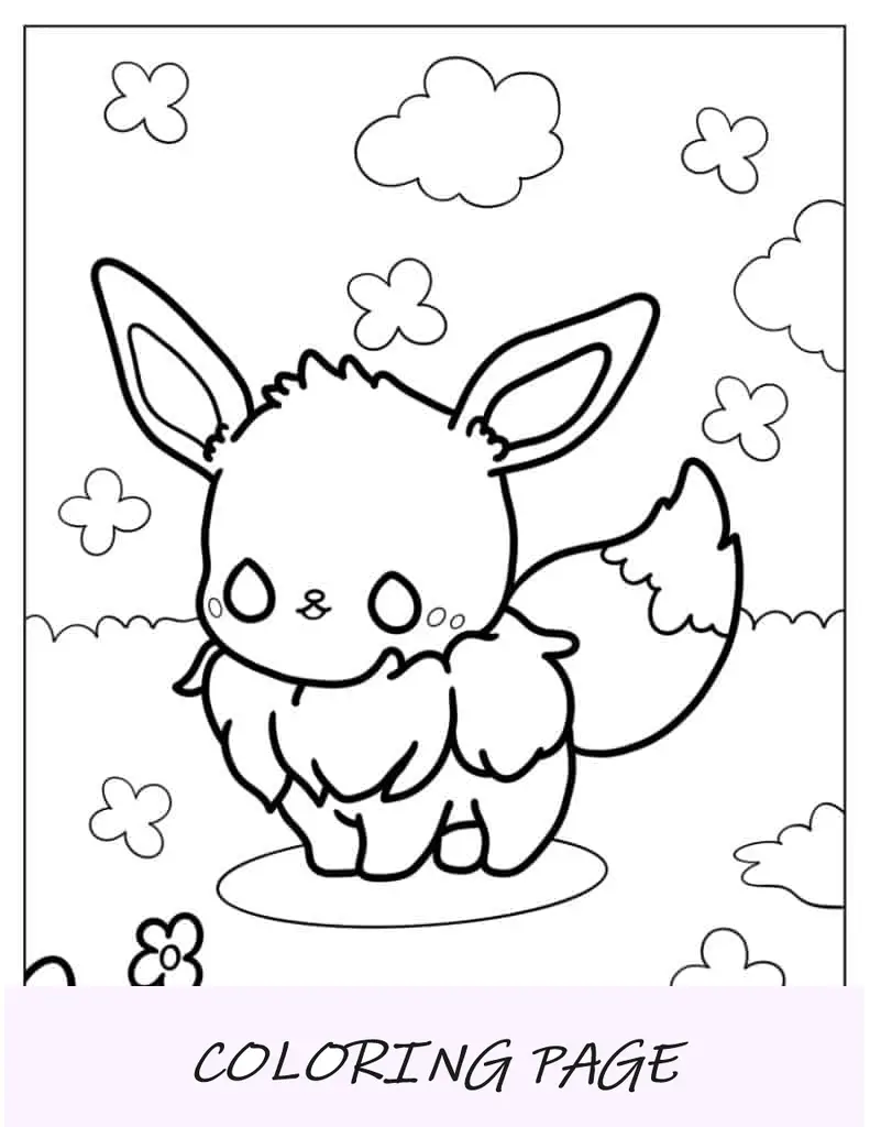 Página para colorir Kawaii Eevee para crianças