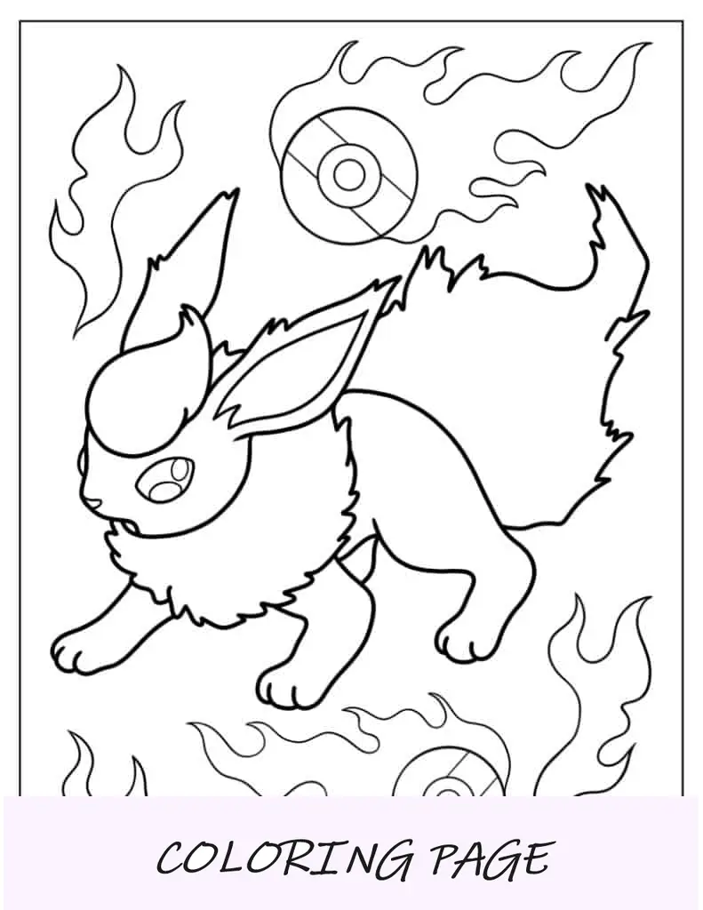 Flareon Eevee em postura de batalha para colorir