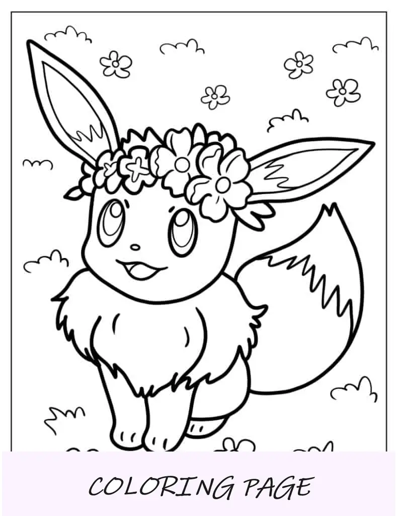 Eevee usando coroa de flores para colorir