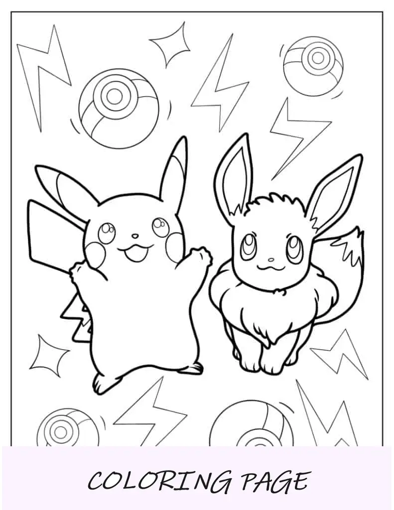 Pikachu e Eevee para colorir