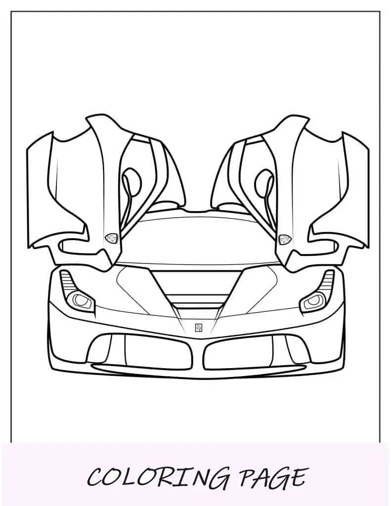 Carro de corrida LaFerrari com portas abertas para colorir